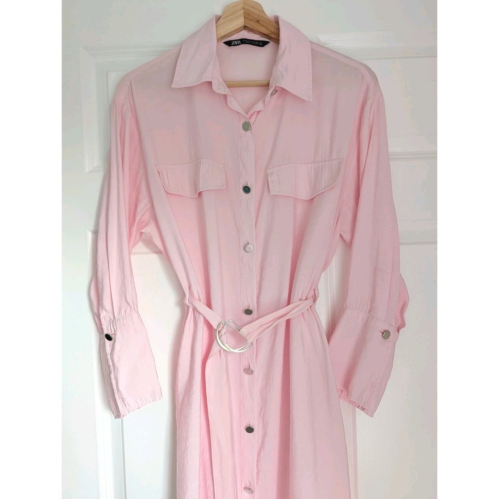 Zara Soft Pink Midi Shirt Dress with D-Ring Belt - Picture 8 of 16